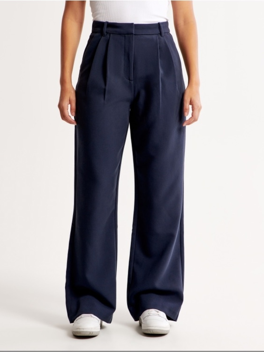Curve Love A&F Sloane Tailored Wide Leg Pants in Navy Blue
